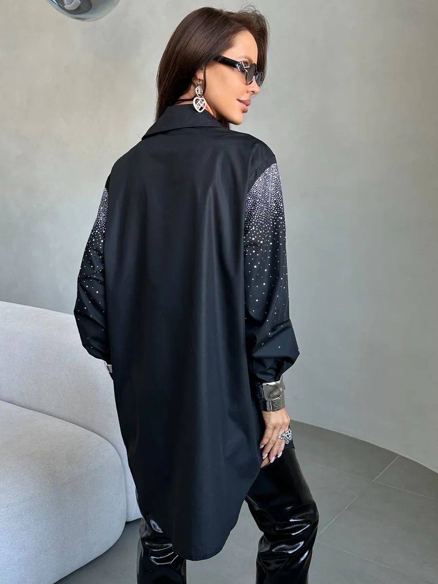 Черная нарядная рубашка оверсайз