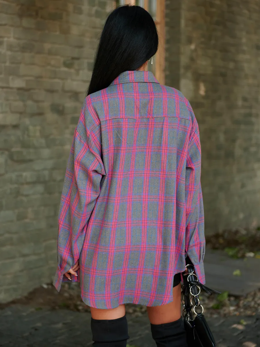 Фуксия рубашка в клетку оверсайз