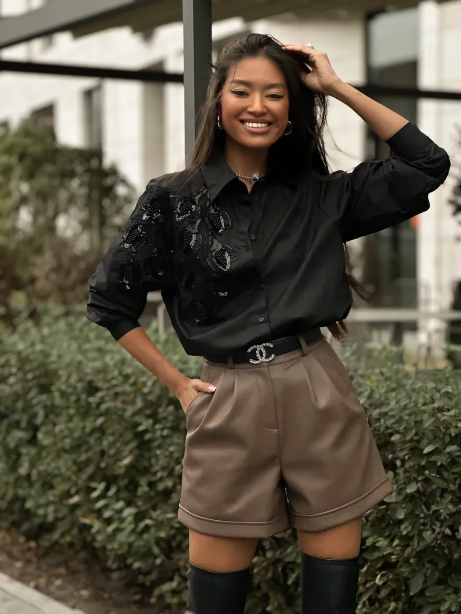 Черная рубашка летняя нарядная