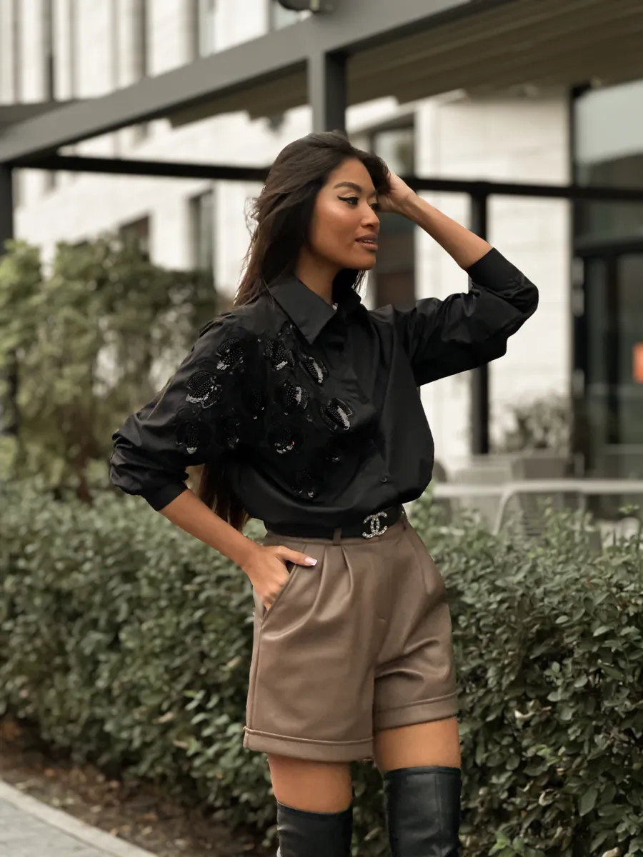 Черная рубашка летняя нарядная