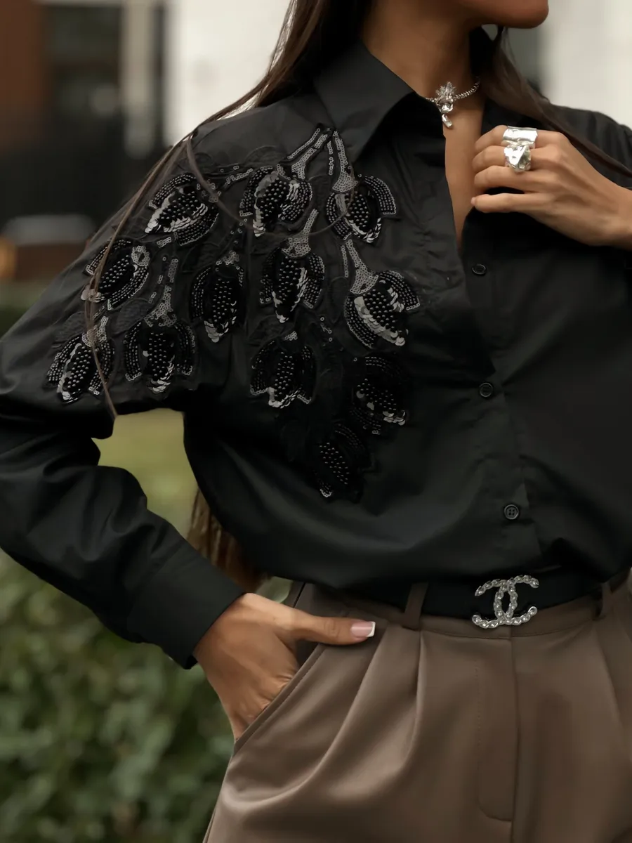 Черная рубашка летняя нарядная