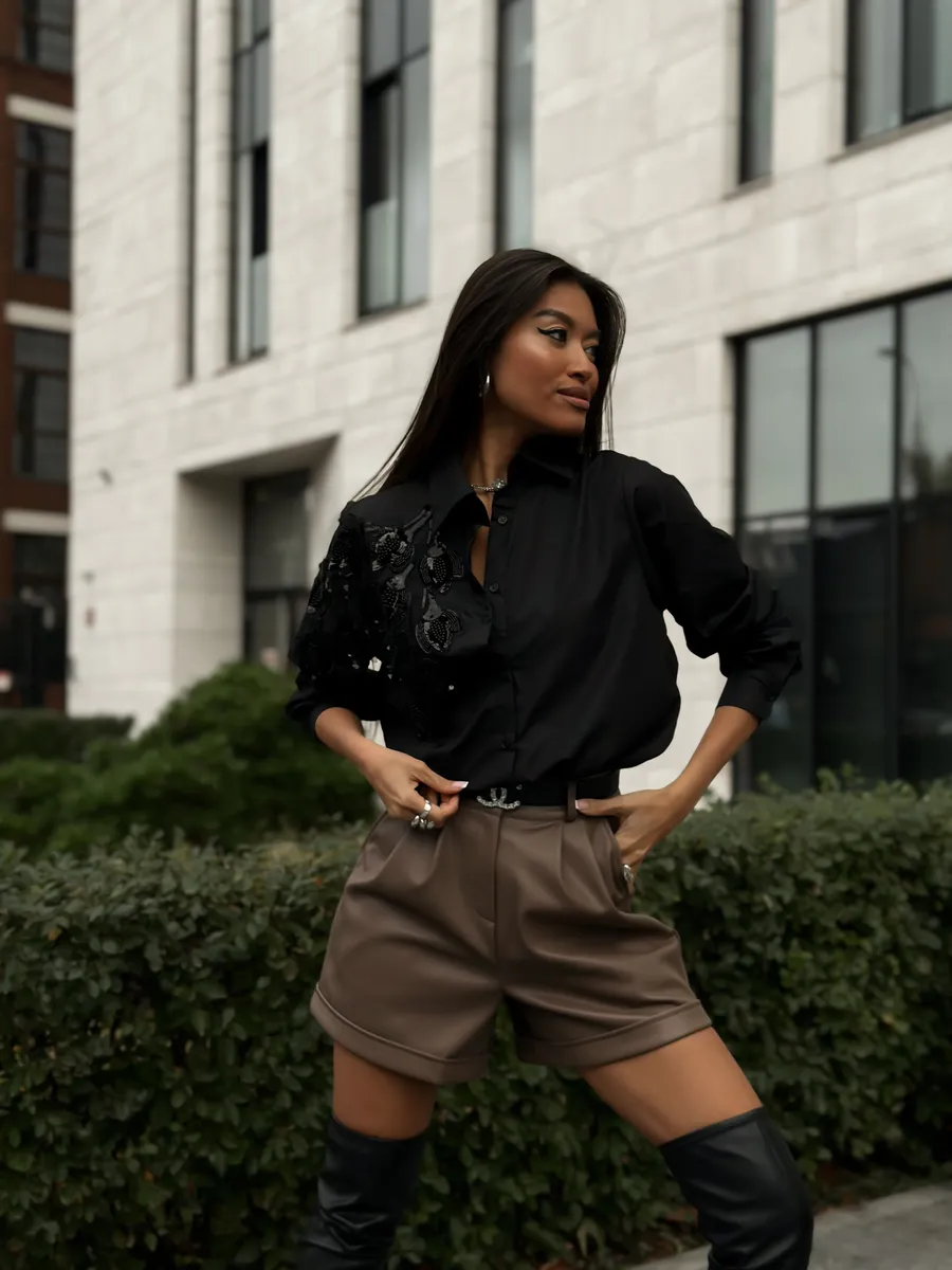 Черная рубашка летняя нарядная