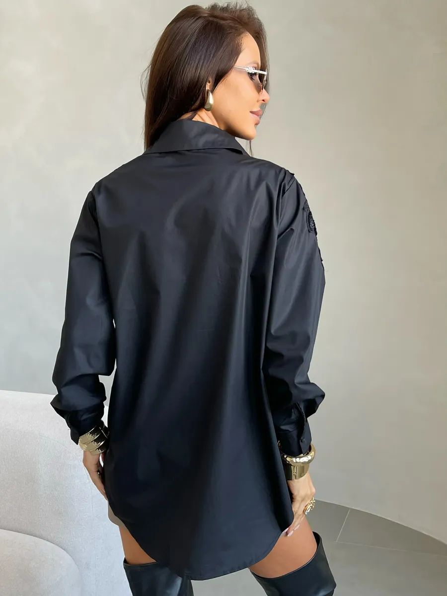 Черная рубашка летняя нарядная