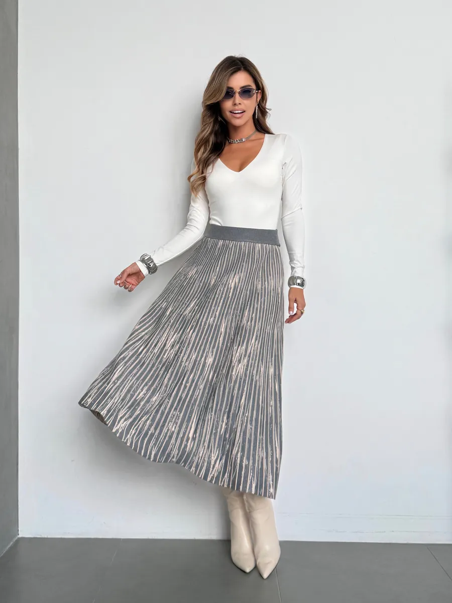 Серая юбка миди трикотажная теплая