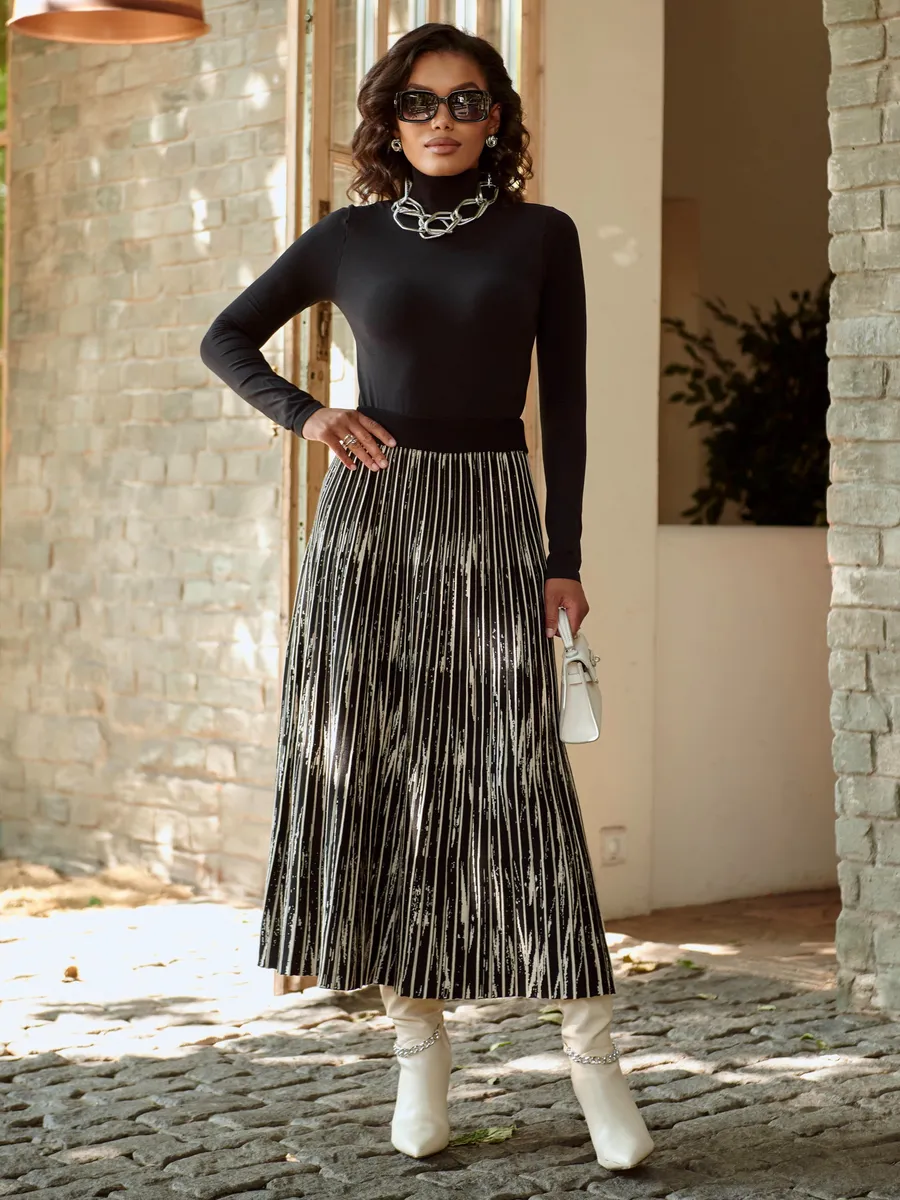 Черная юбка миди трикотажная теплая