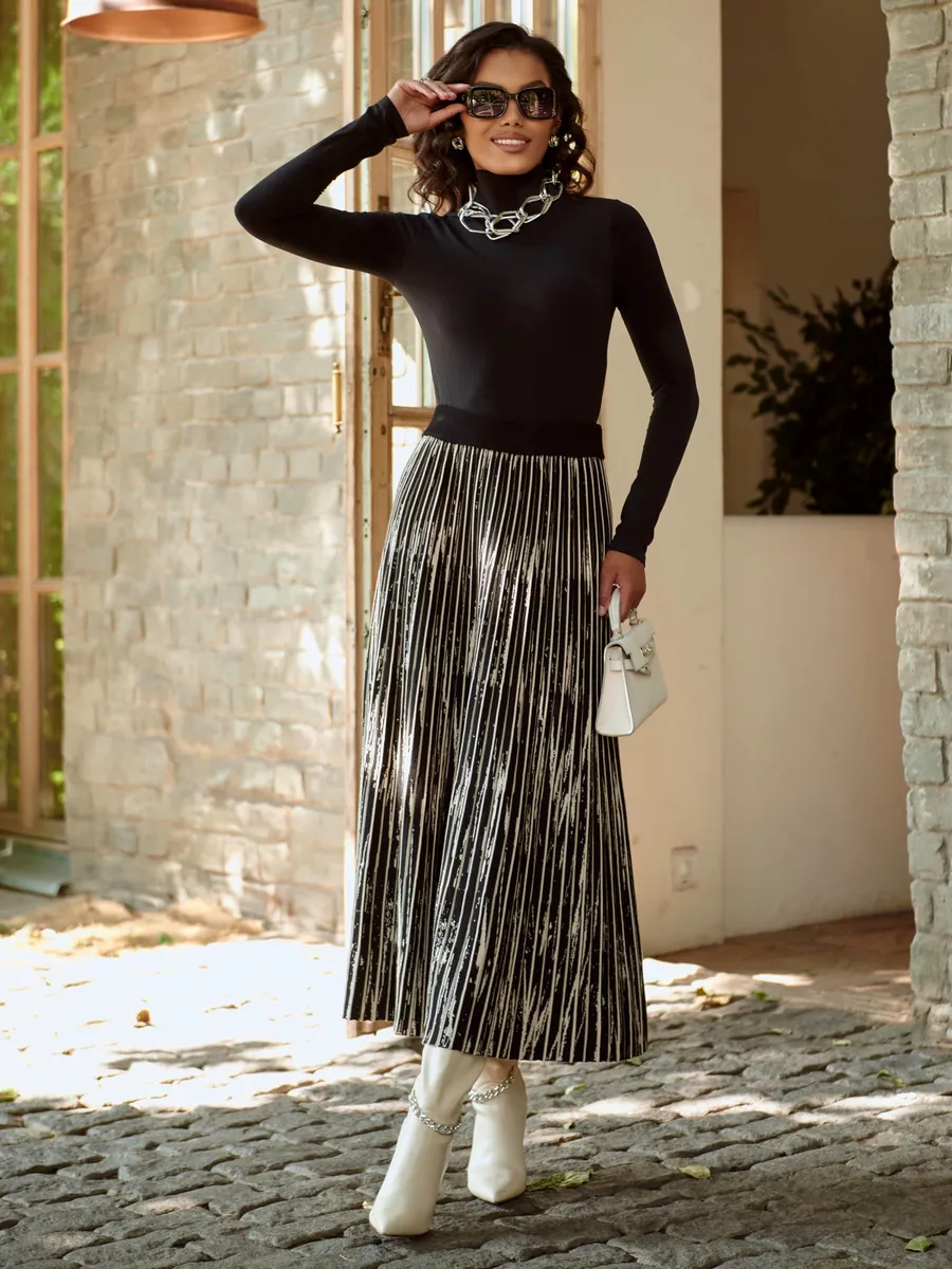 Черная юбка миди трикотажная теплая