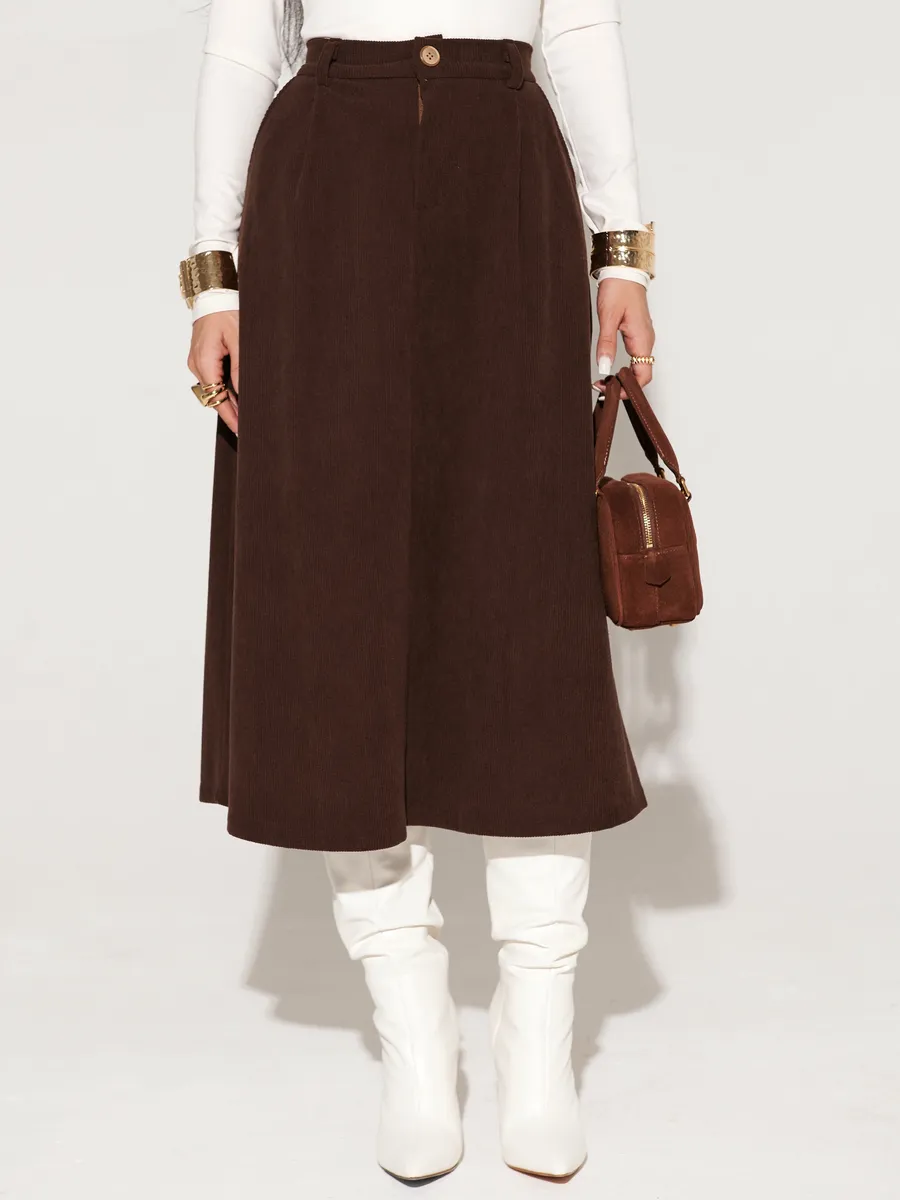 Коричневая юбка миди вельветовая