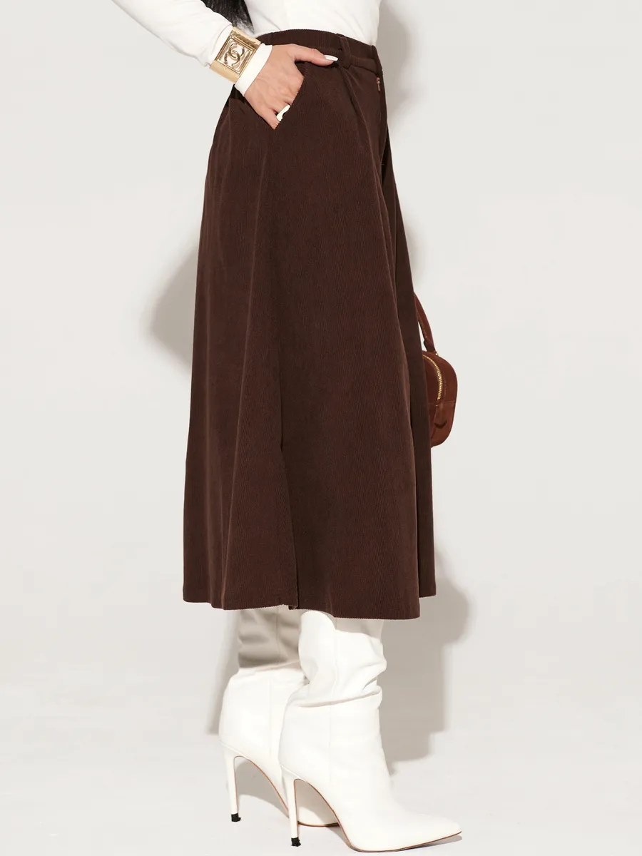 Коричневая юбка миди вельветовая