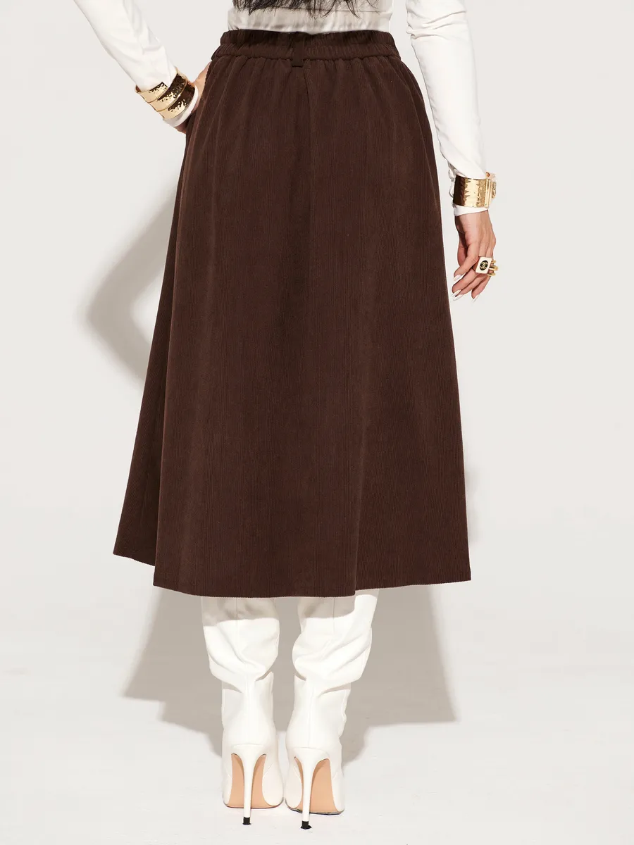Коричневая юбка миди вельветовая