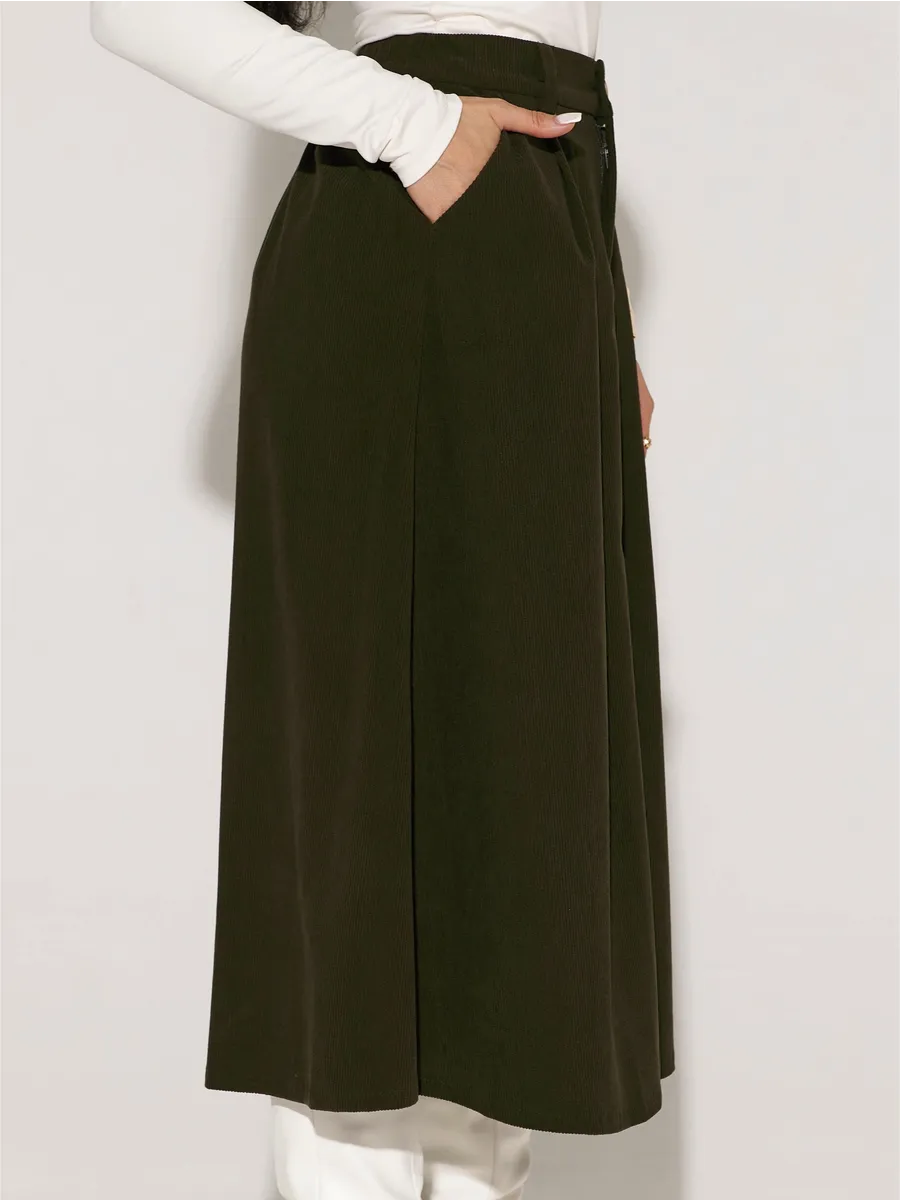 Хаки юбка миди вельветовая