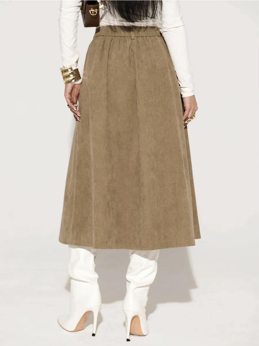 Бежевая юбка миди вельветовая