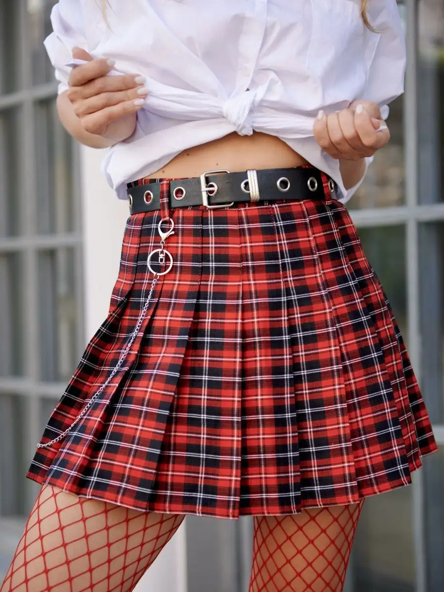 Красная юбка теннисная школьная в складку