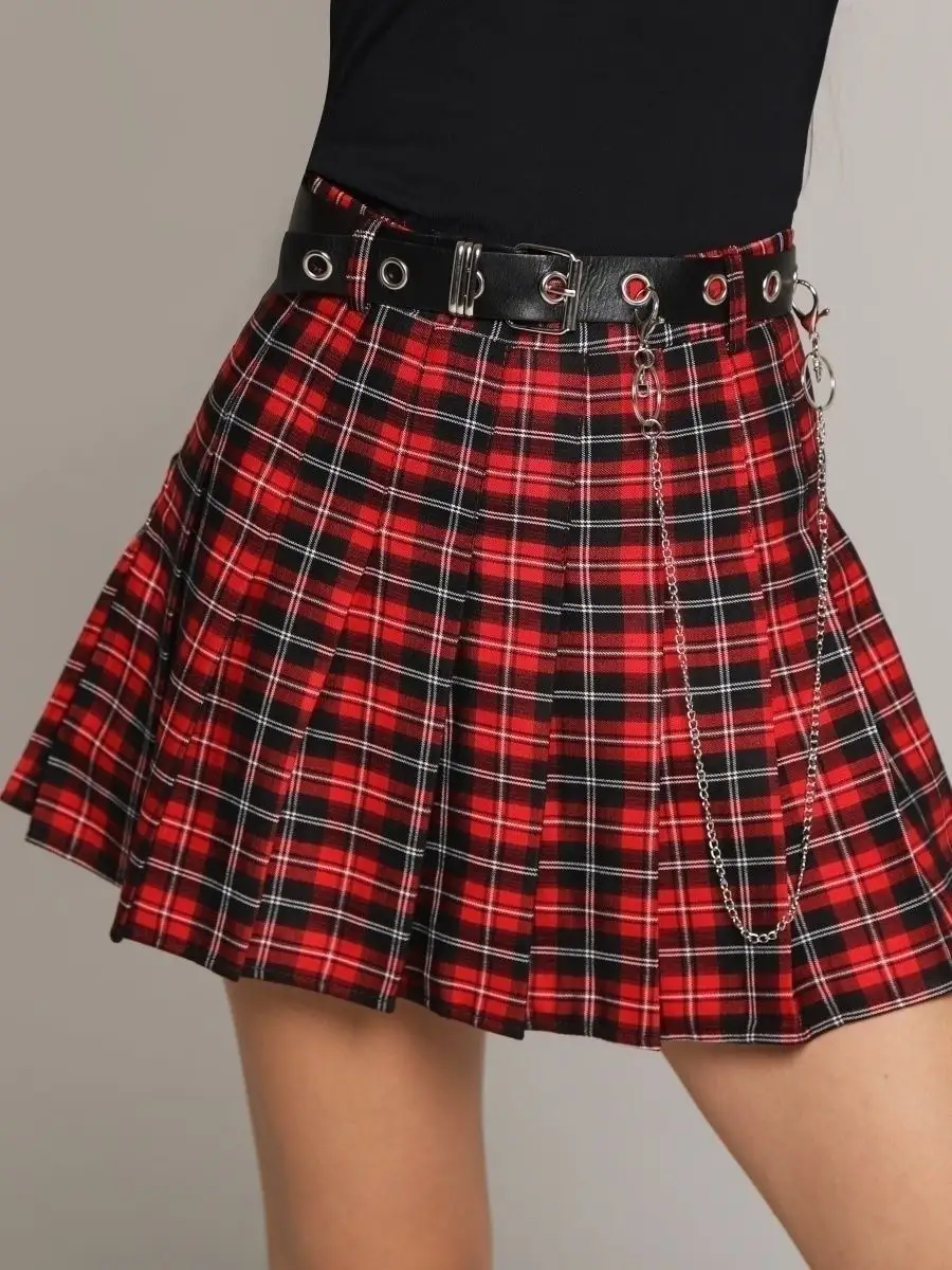 Красная юбка теннисная школьная в складку