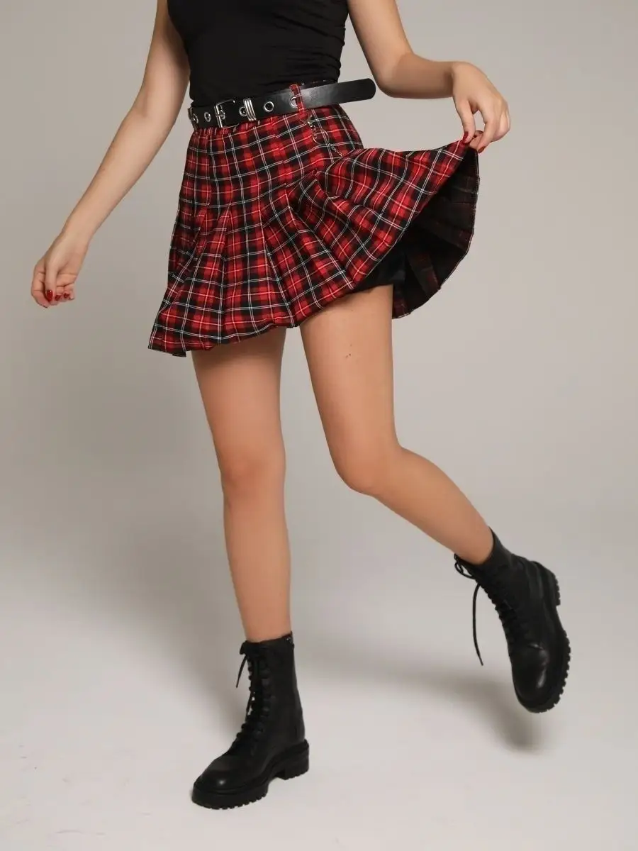 Красная юбка теннисная школьная в складку