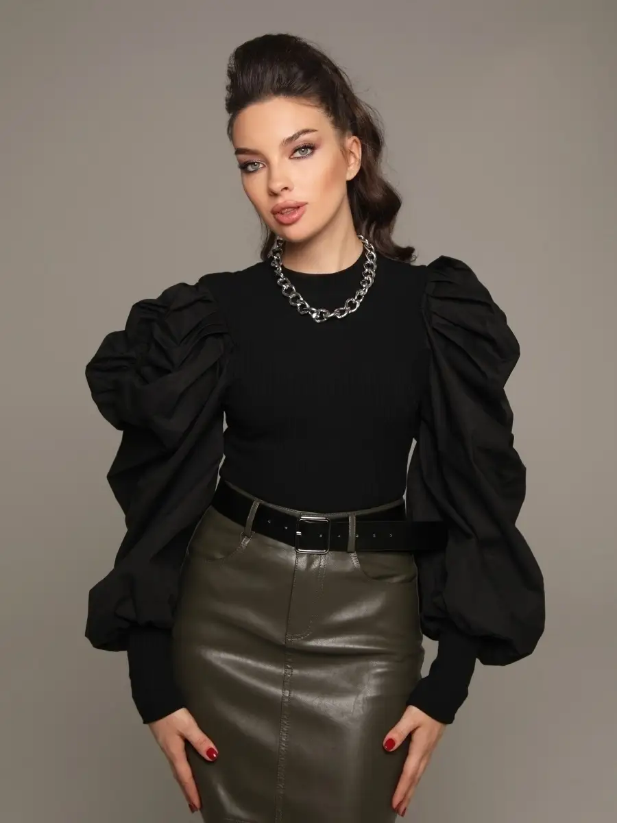 Блузка женская нарядная школьная офис с пышным рукавом