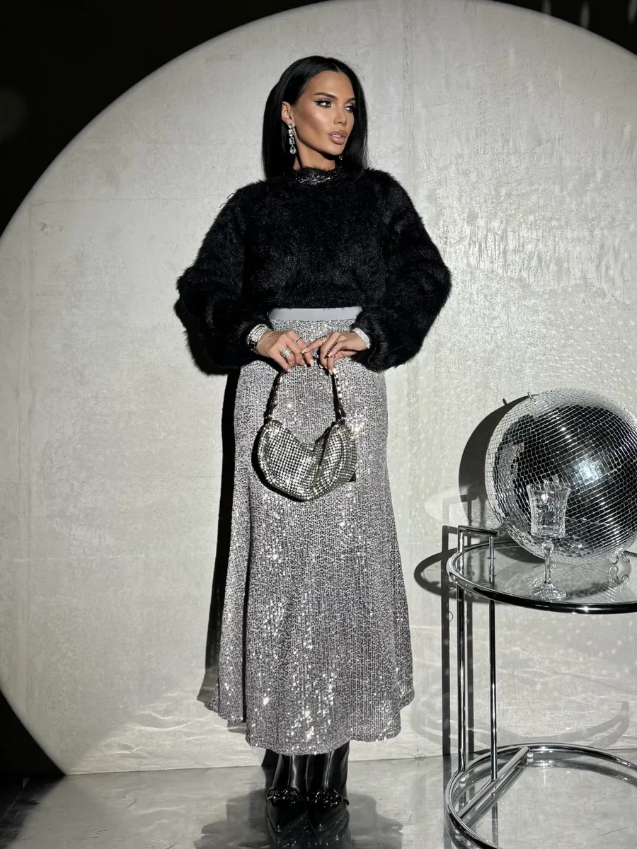 Серая юбка длинная вечерняя