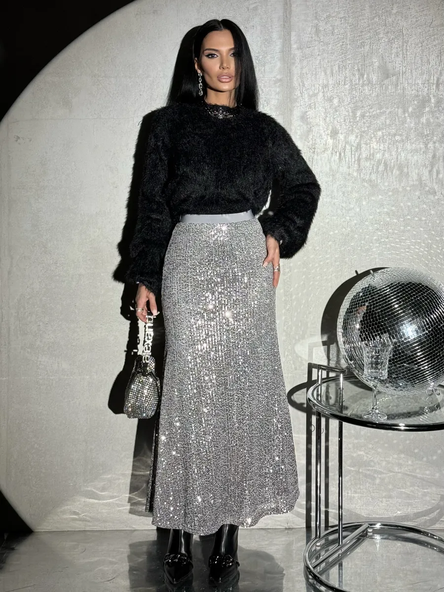 Серая юбка длинная вечерняя