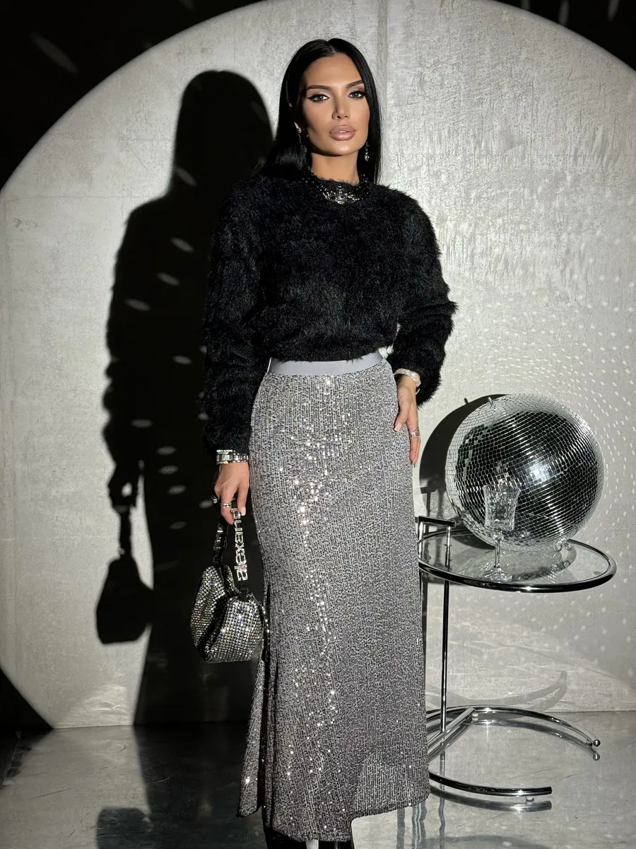 Серая юбка длинная вечерняя