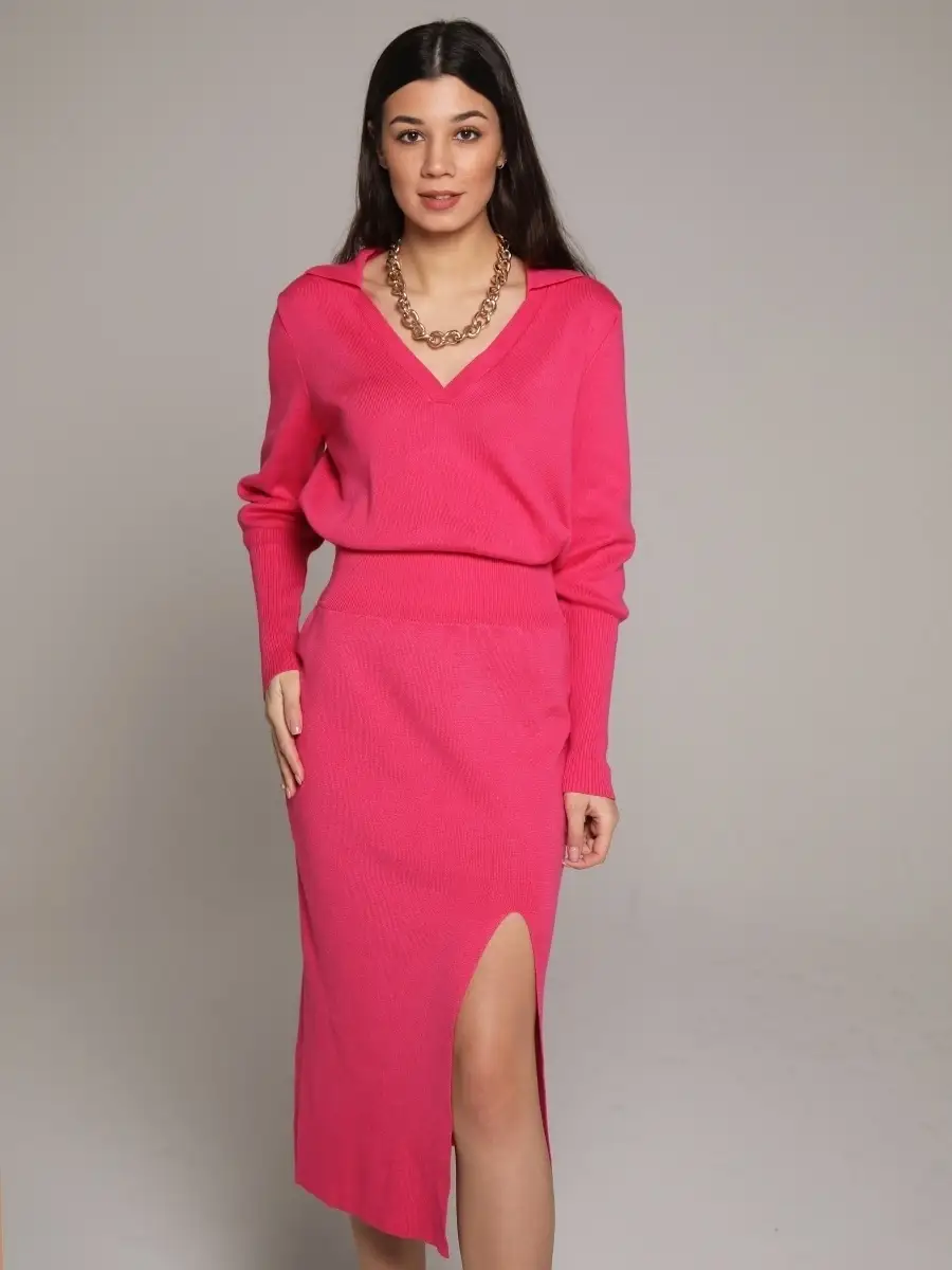 Фуксия костюм женский юбочный юбка миди и джемпер кофта