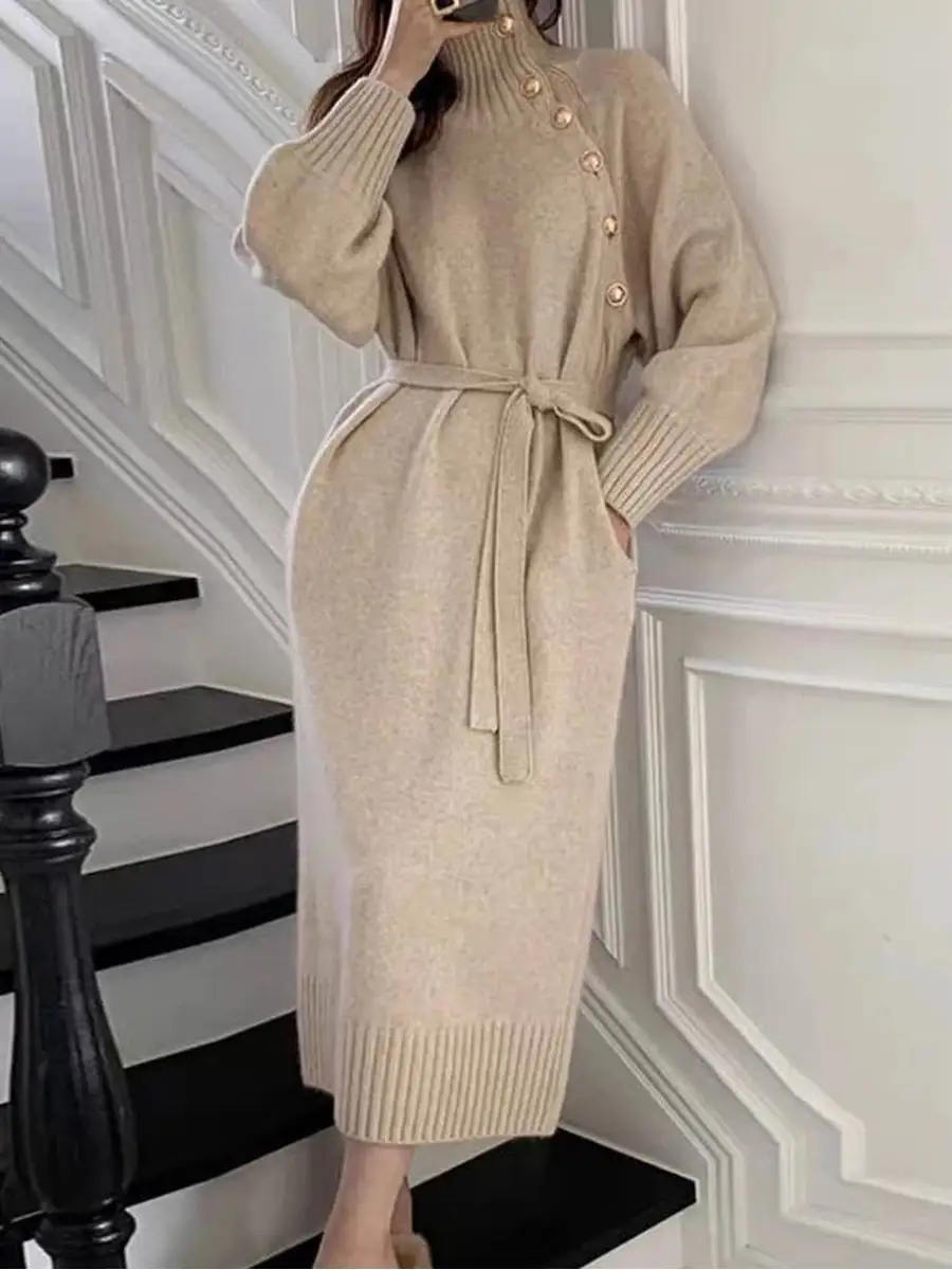 Молочное платье женское тёплое свободное оверсайз трикотажное