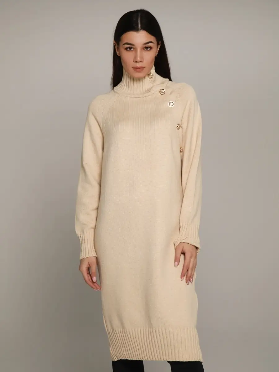 Молочное платье женское тёплое свободное оверсайз трикотажное