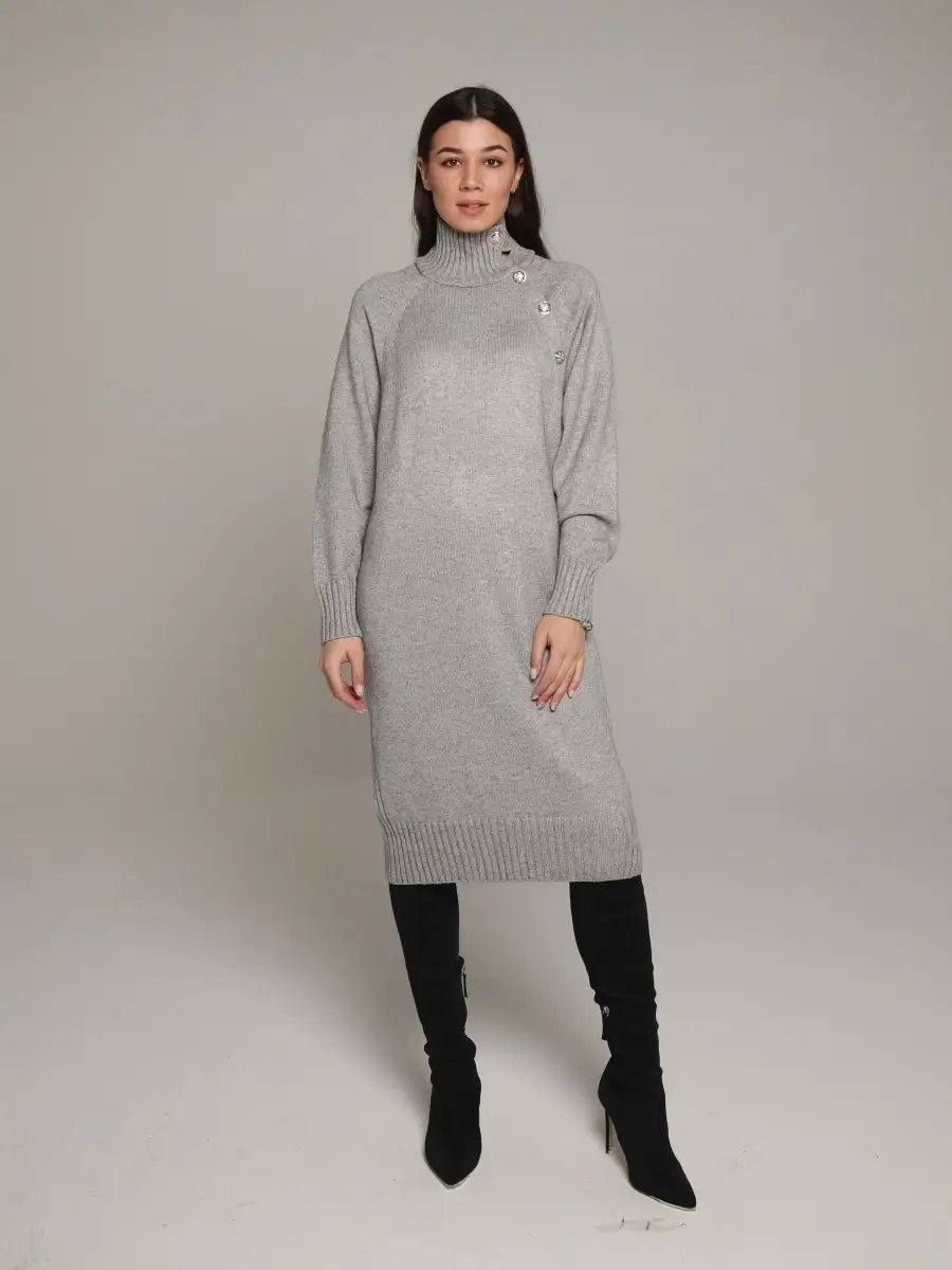 Серое платье женское тёплое свободное оверсайз трикотажное