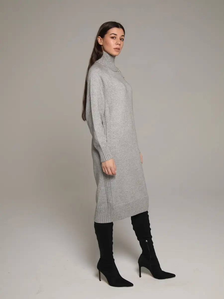 Серое платье женское тёплое свободное оверсайз трикотажное