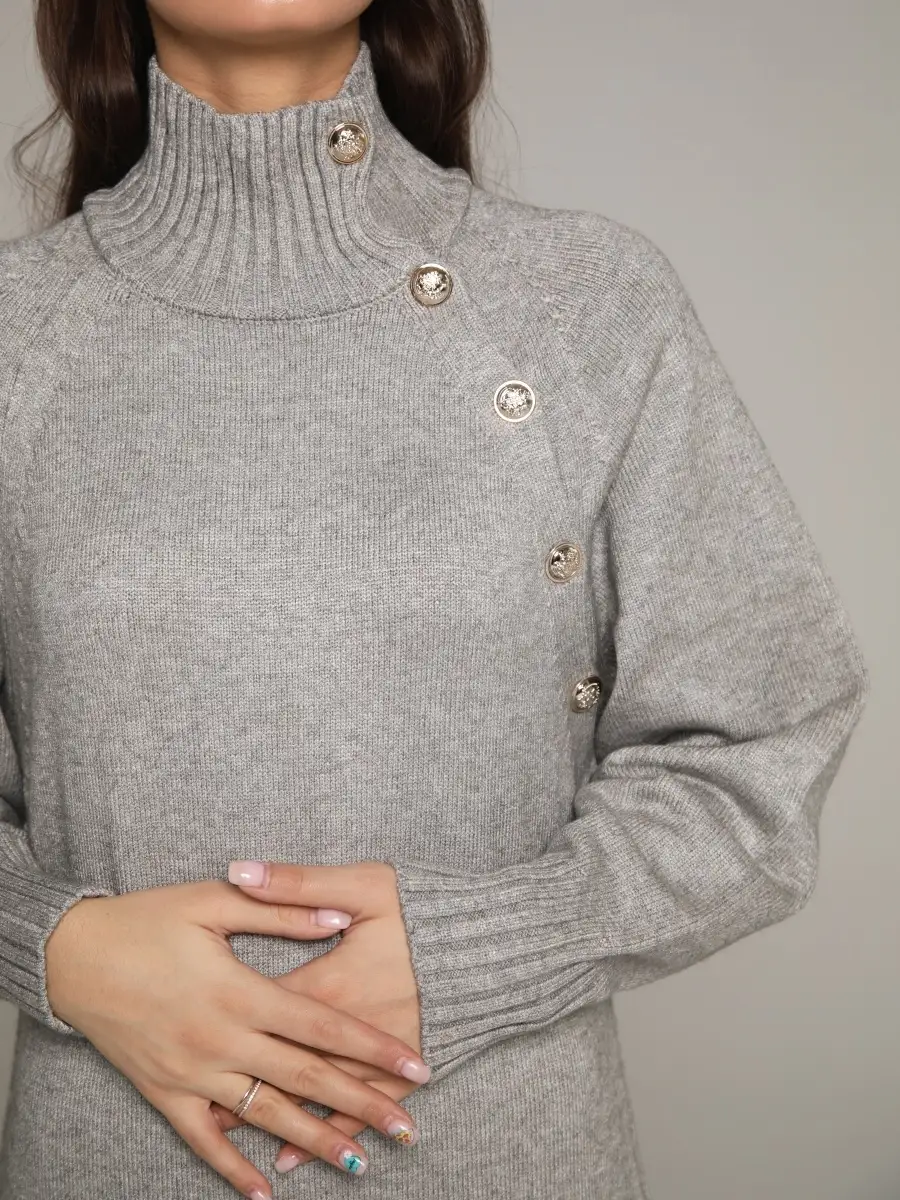 Серое платье женское тёплое свободное оверсайз трикотажное