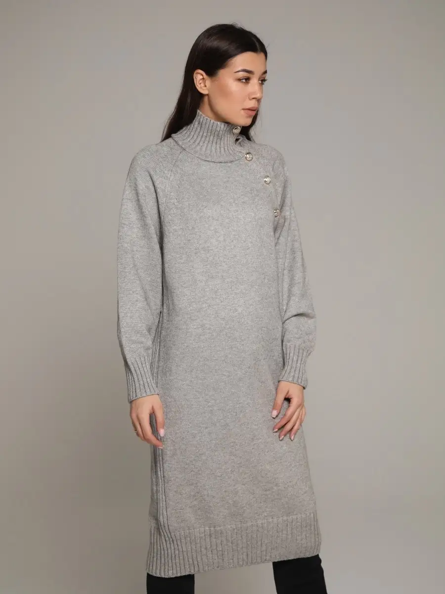 Серое платье женское тёплое свободное оверсайз трикотажное