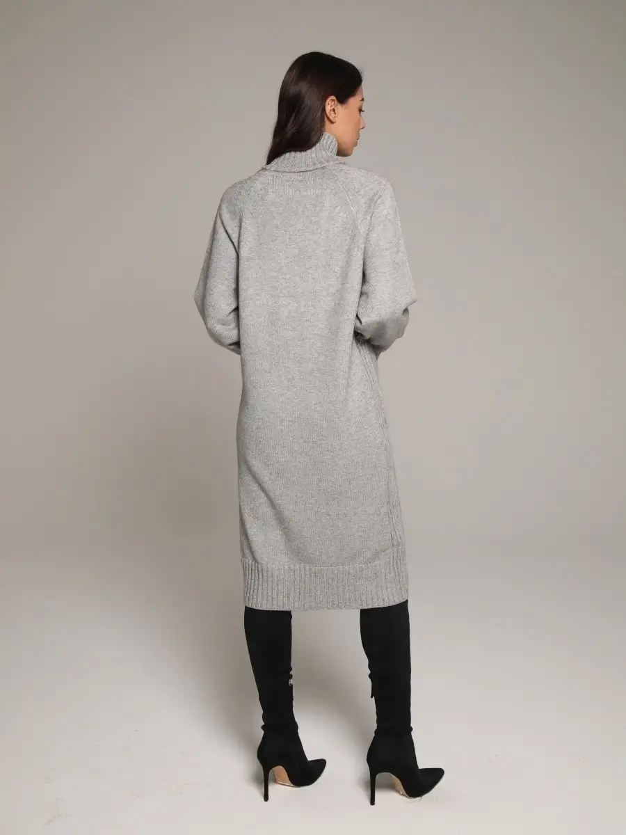 Серое платье женское тёплое свободное оверсайз трикотажное