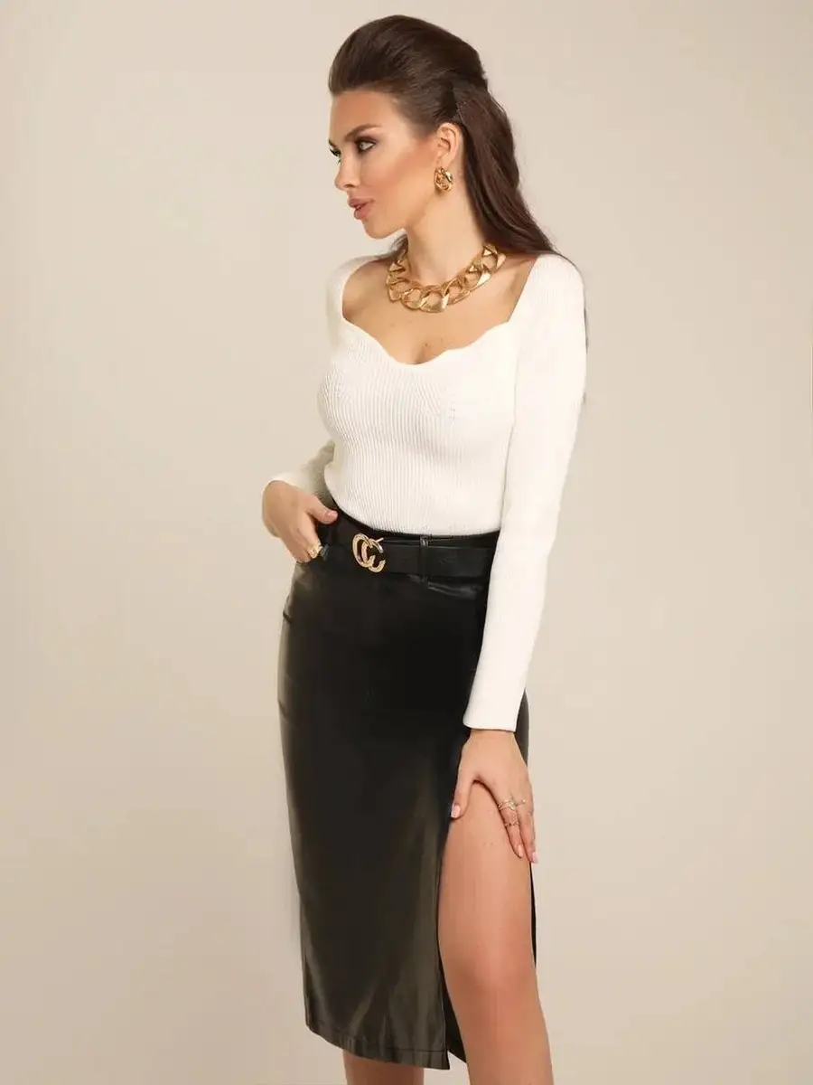 Черная юбка кожаная юбка-карандаш длины миди