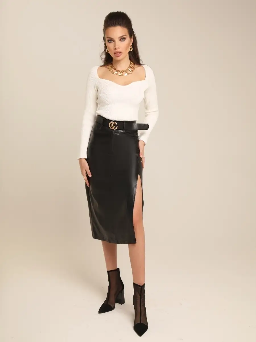 Черная юбка кожаная юбка-карандаш длины миди