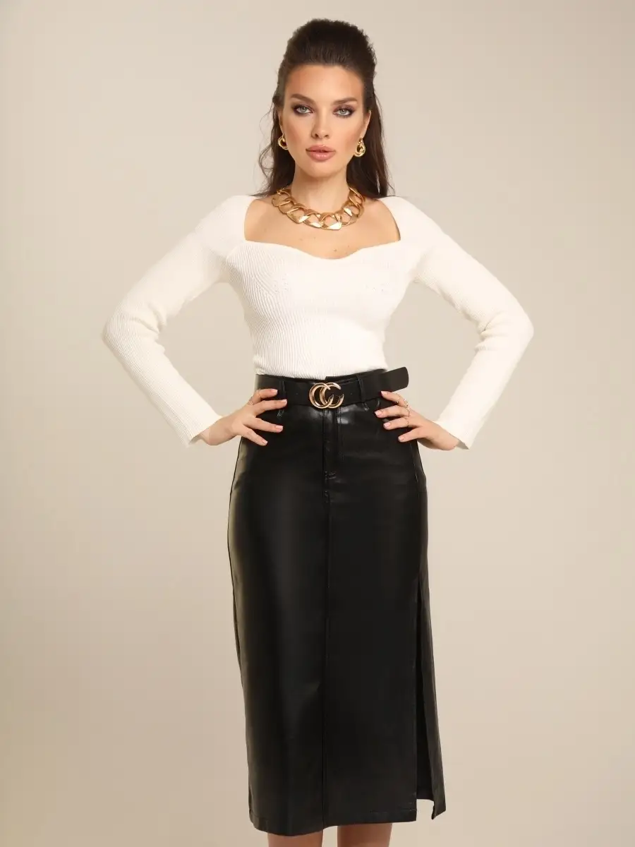 Черная юбка кожаная юбка-карандаш длины миди