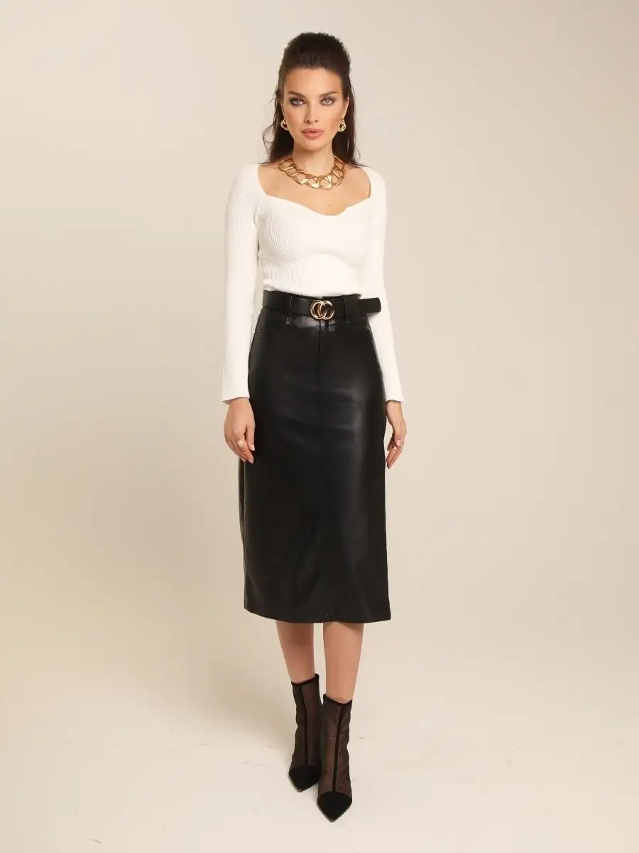 Черная юбка кожаная юбка-карандаш длины миди