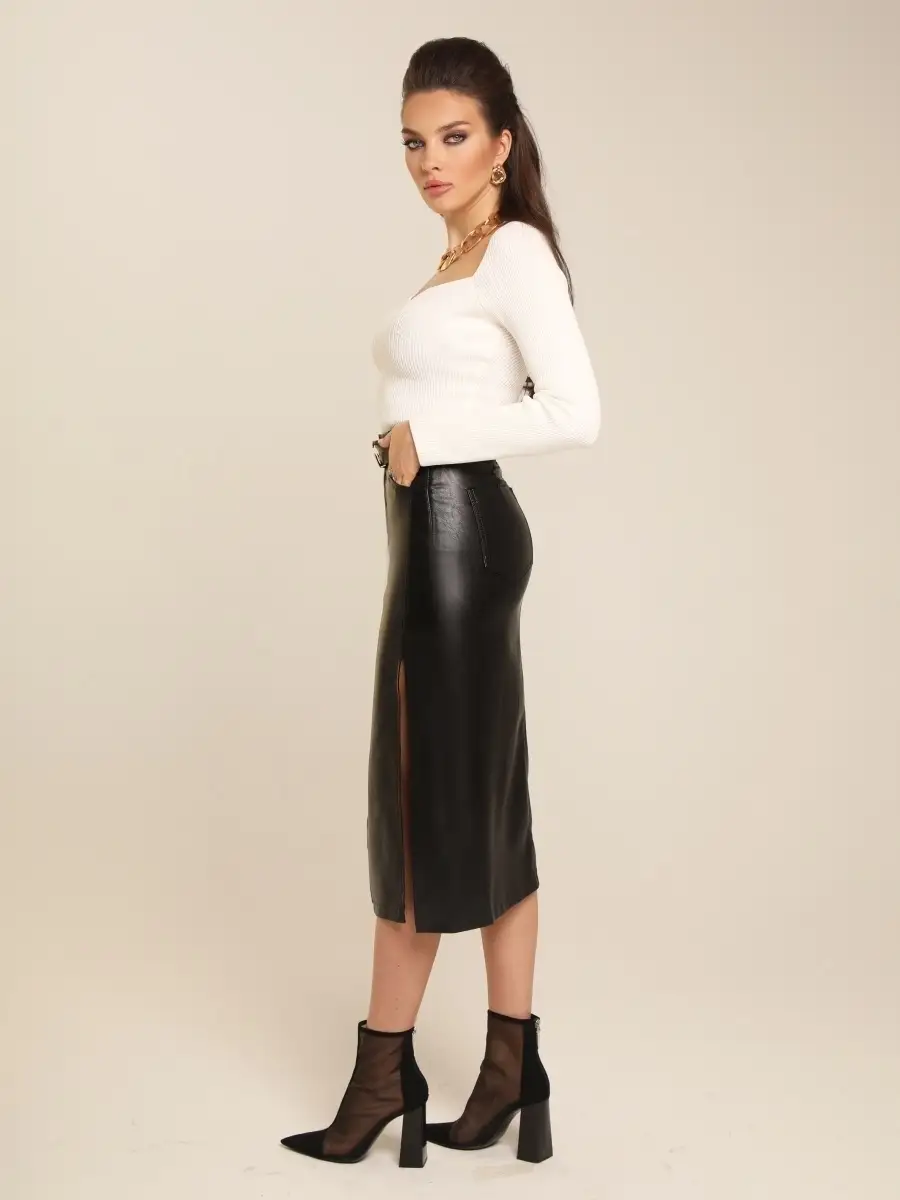 Черная юбка кожаная юбка-карандаш длины миди