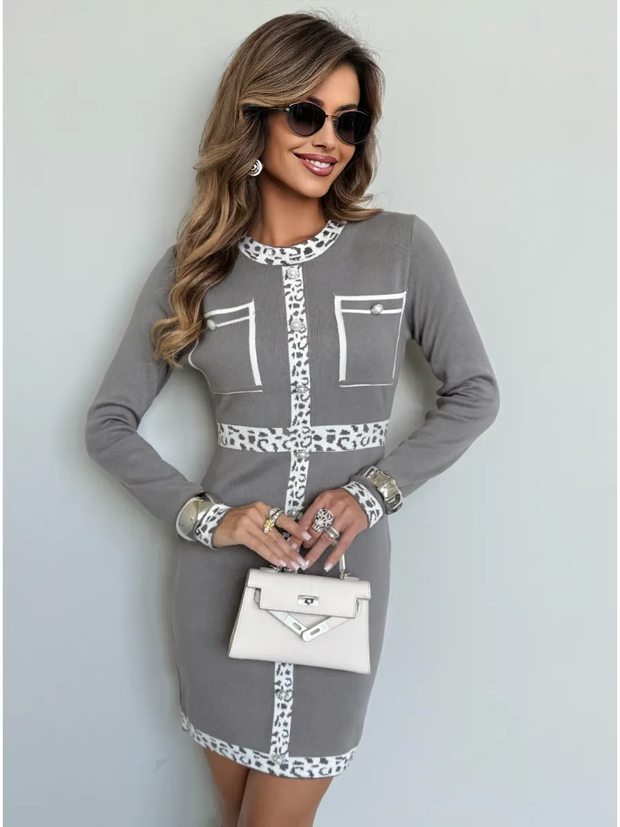 Серое платье теплое трикотажное мини