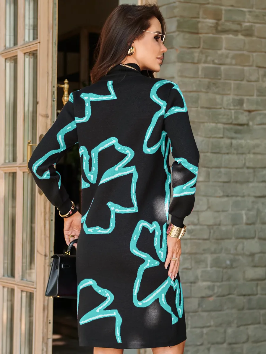 Бирюзовое платье теплое трикотажное мини