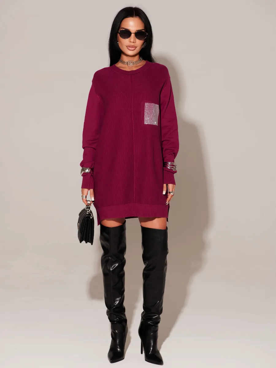 Бордовая кофта теплая трикотажная