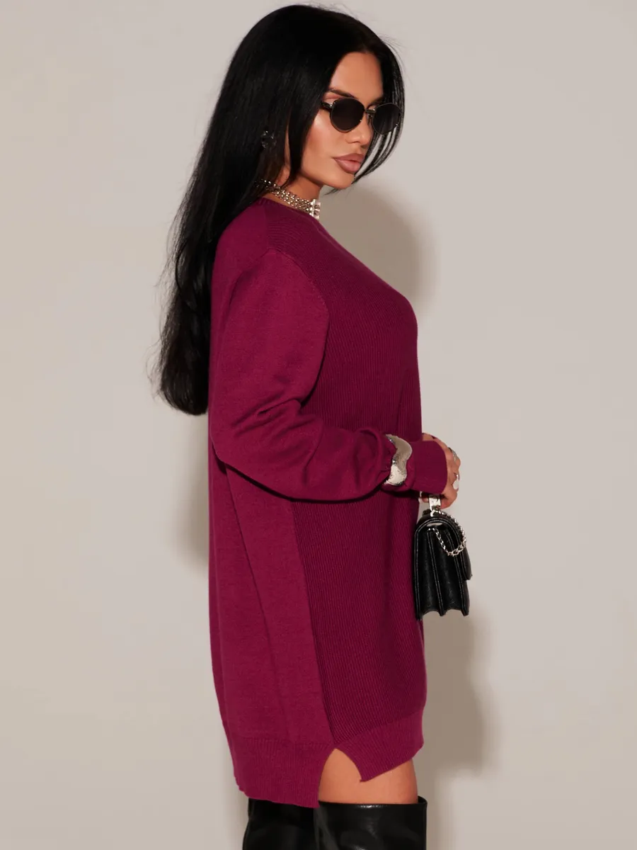 Бордовая кофта теплая трикотажная