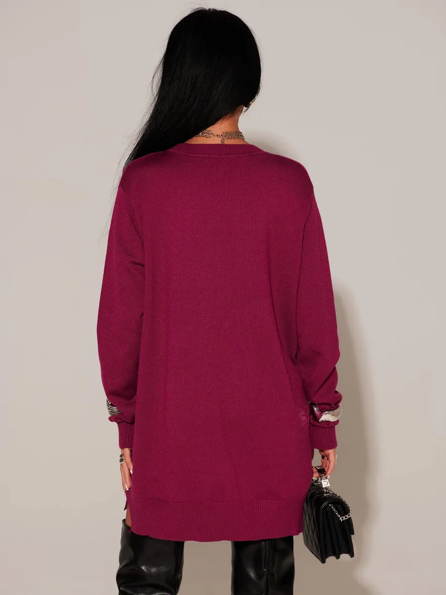 Бордовая кофта теплая трикотажная