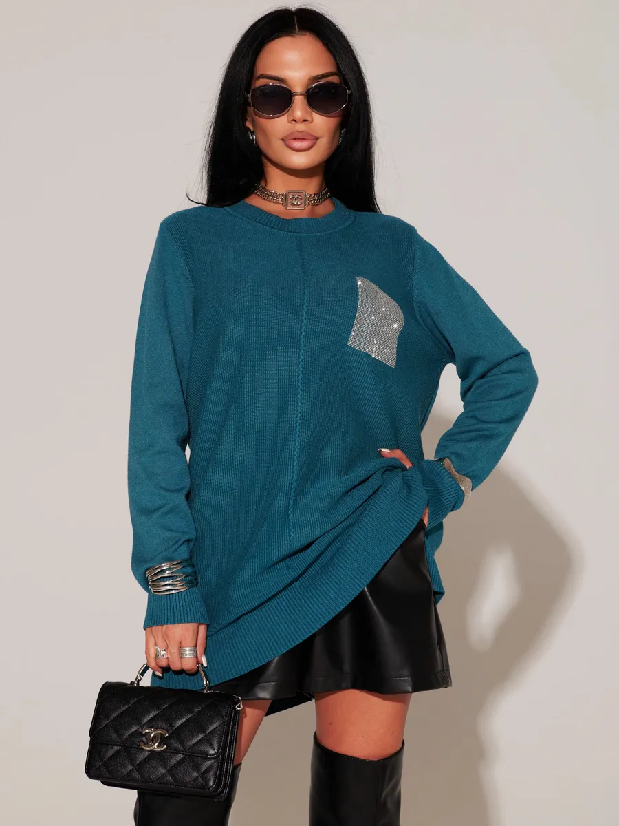 Глубокий сине-зеленая кофта теплая трикотажная