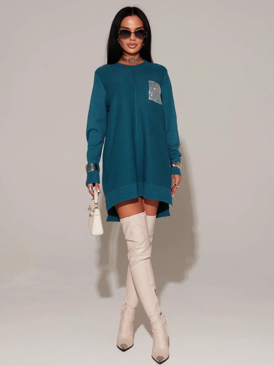 Глубокий сине-зеленая кофта теплая трикотажная