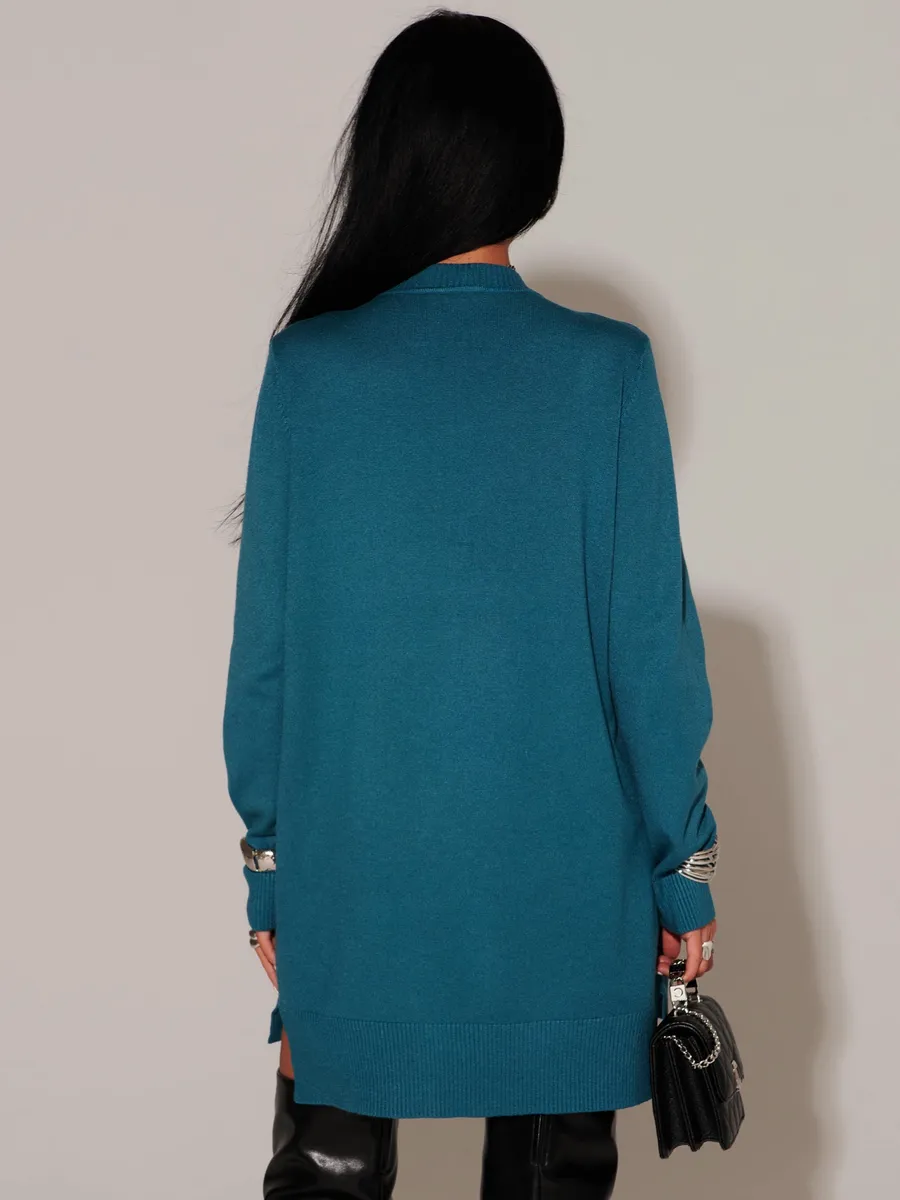 Глубокий сине-зеленая кофта теплая трикотажная