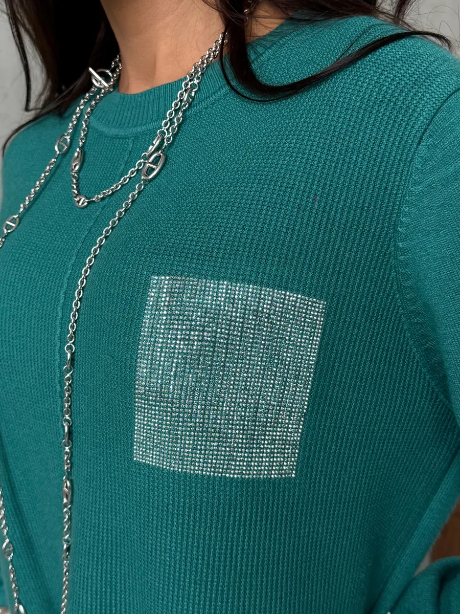 Глубокий сине-зеленая кофта теплая трикотажная