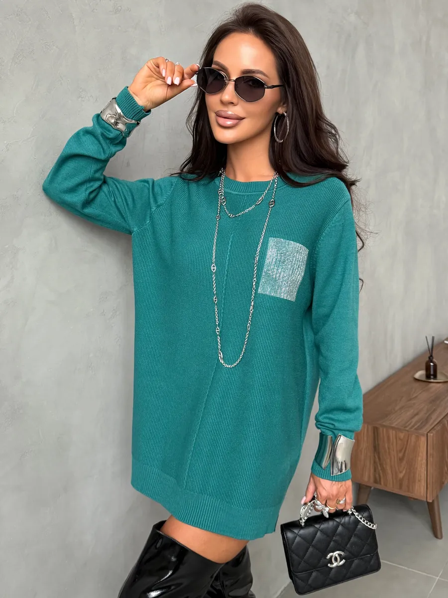 Глубокий сине-зеленая кофта теплая трикотажная