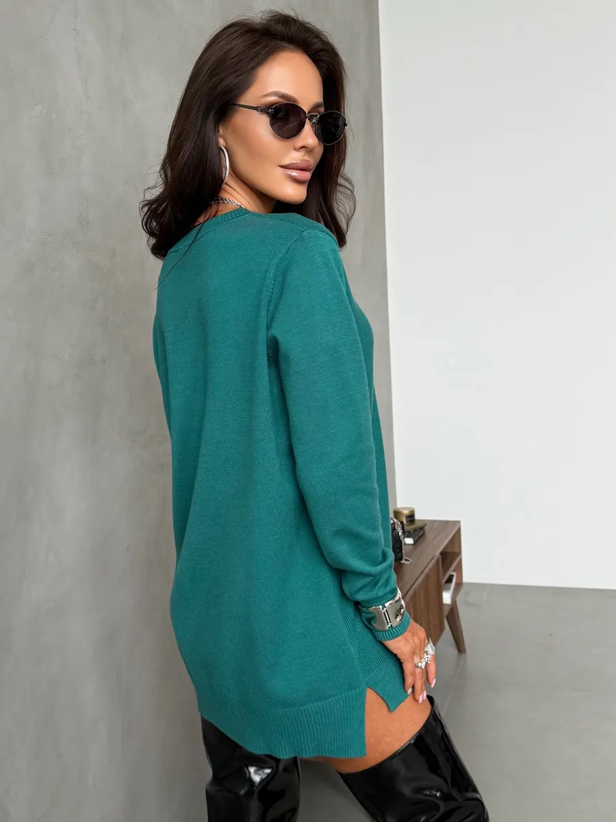 Глубокий сине-зеленая кофта теплая трикотажная