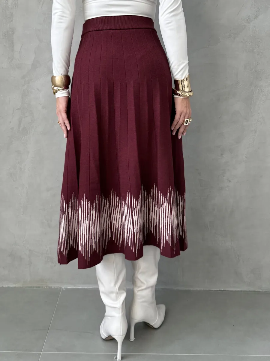 Бордовая юбка плиссе трикотажная теплая