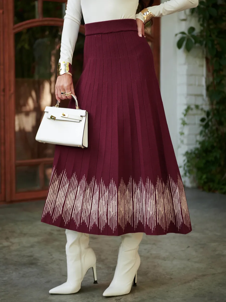 Бордовая юбка плиссе трикотажная теплая