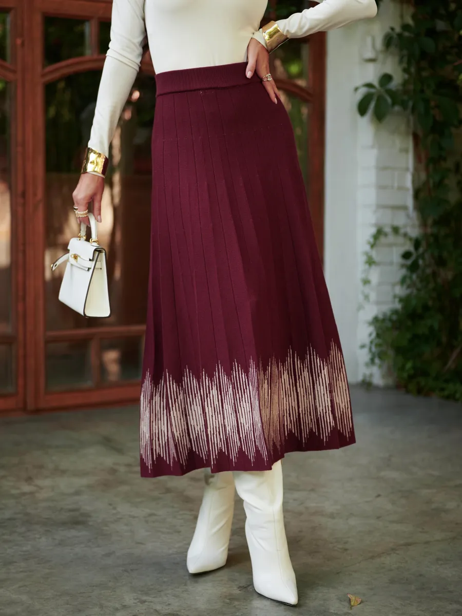 Бордовая юбка плиссе трикотажная теплая