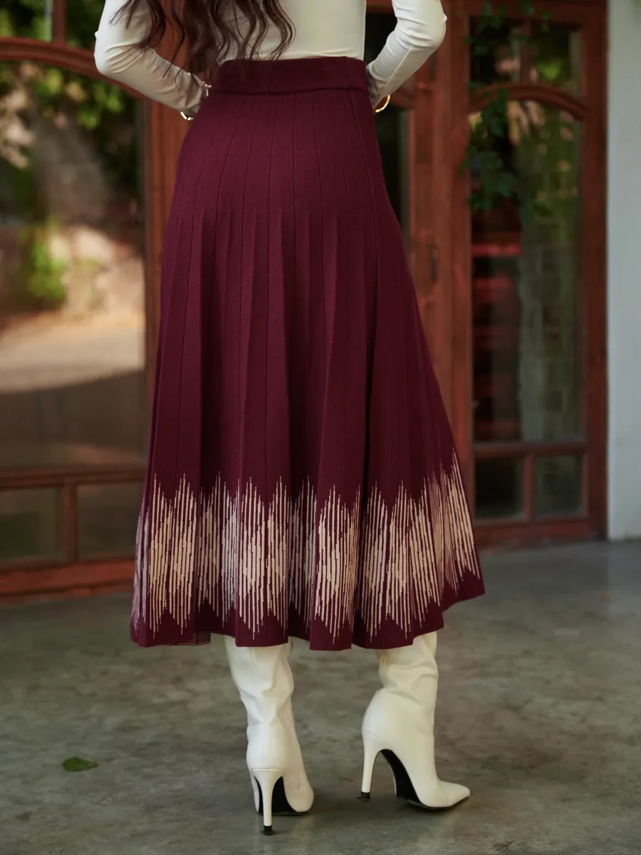 Бордовая юбка плиссе трикотажная теплая